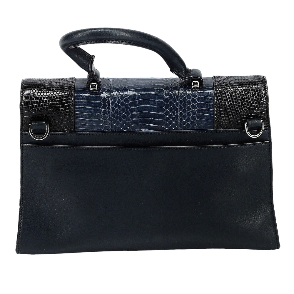 KHIRMA Eliazov Oxy leather lizard snake satchel shoulder bag purse black blue - Picture 2 of 8